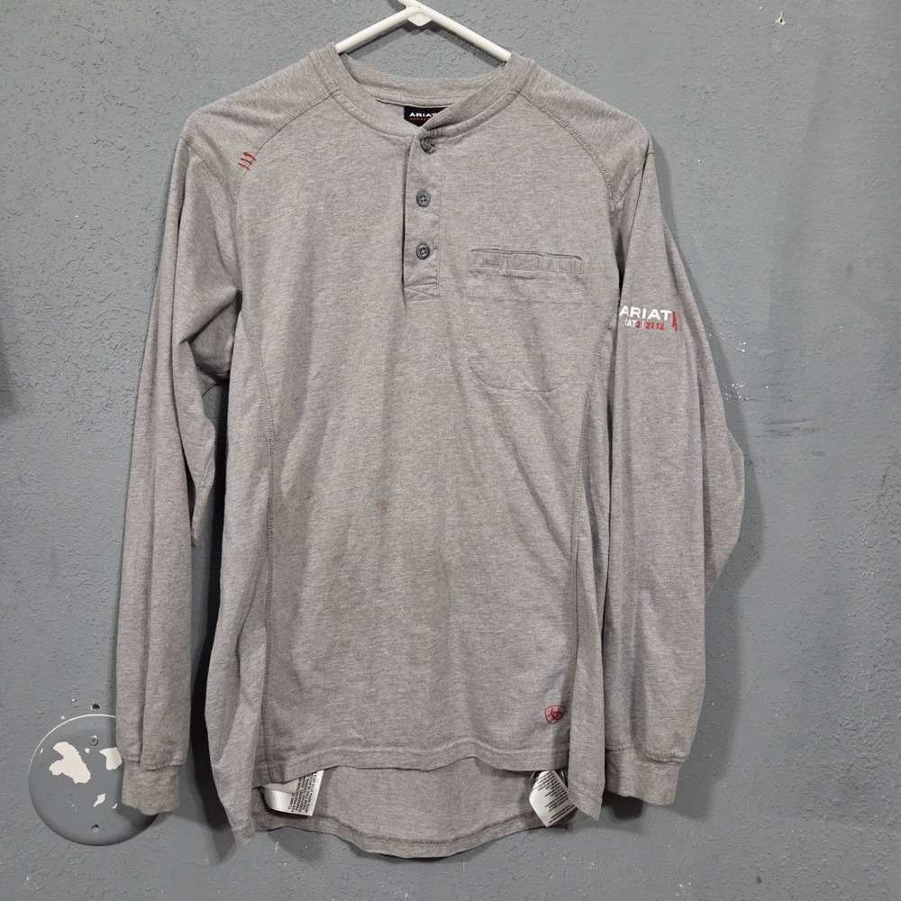 Ariat Mens Long Sleeve Henley Shirt Gray CAT2 2112 Workwear Size S/P